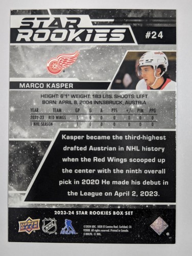 2023-24 Upper Deck Star Rookies Box Set #24 Marco Kasper Rookie Card RC CANTIDAD - Imagen 2 de 2