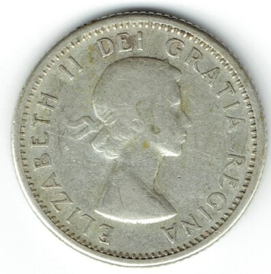 1957 10 Cents - Elizabeth II Facing Right .800 Slver Bluenose