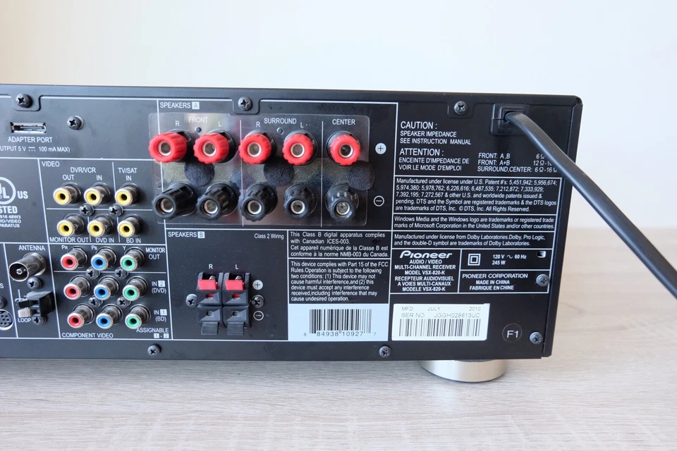 Pioneer VSX-820-K 5.1-Channel 1080P HDTV Home Theater AV Receiver No Remote - Image 4 of 4