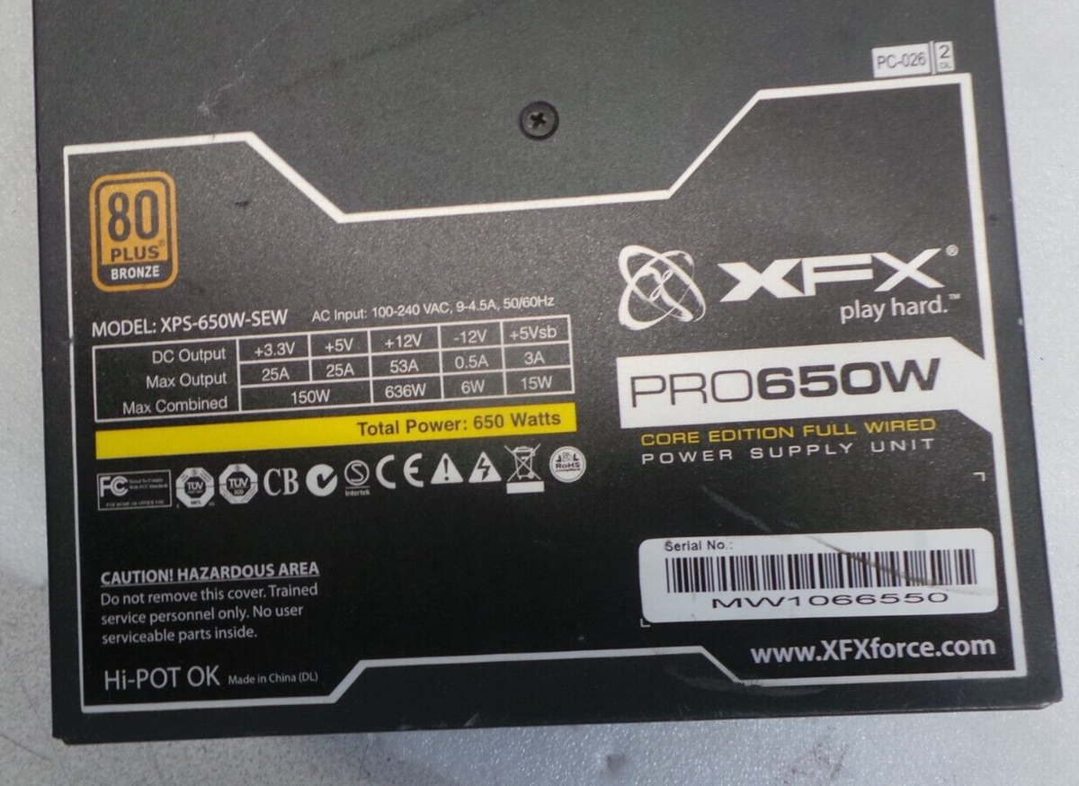 XFX TS 650W Power Supply 80 Plus Bronze XPS-650W-SEW TESTED | eBay
