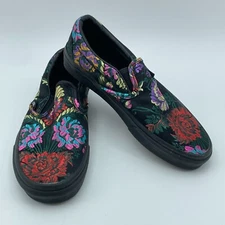 VANS Chinese New Year Satin Floral Slip Ons Womens 6.5 Black Festival Sneakers