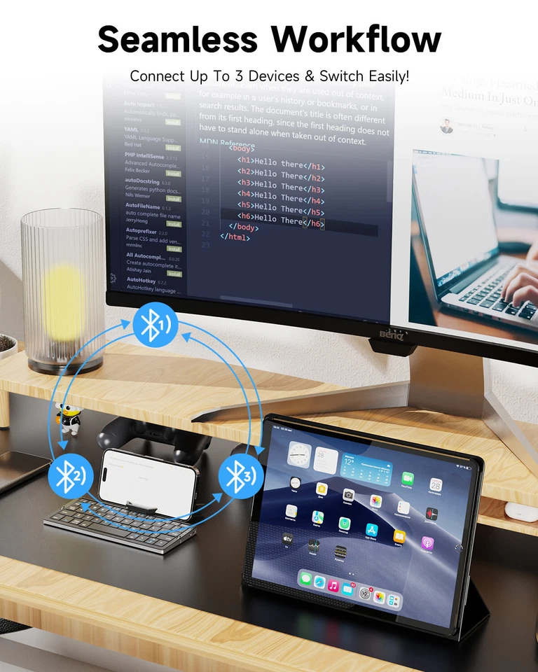Mini Teclado Plegable de Aleación de Aluminio con Soporte Magnético para Tablet iPad Teléfono - Imagen 4 de 4