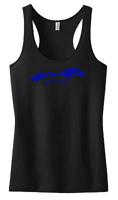 JUST RIDE HORSE LADIES MISSES RACER BACK TANK SHIRT PONY COW GIRL SADDLE TACK 