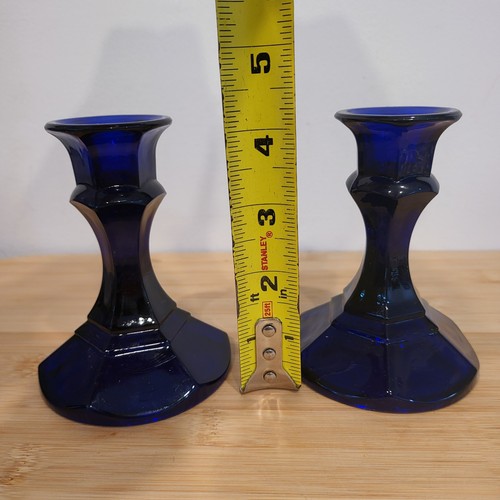 Kobaltblau Glas Achteck Kerzenständer 4,5" hoch Kegel 2er Set Kerzenständer - Bild 6 von 6