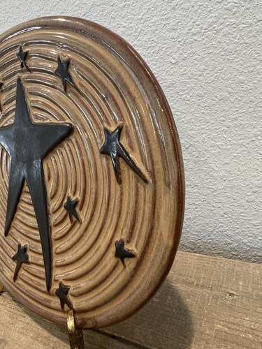Vintage Honey & Me Pottery Ceramic Oval Platter 11” Primitive Stars Folk Art - Picture 3 of 9