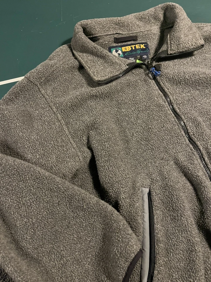 Abrigo Chaqueta DE COLECCIÓN Eddie Bauer EBTEK Cremallera Completa Polar Peso Pesado GRANDE Gris Foto 4 de 4