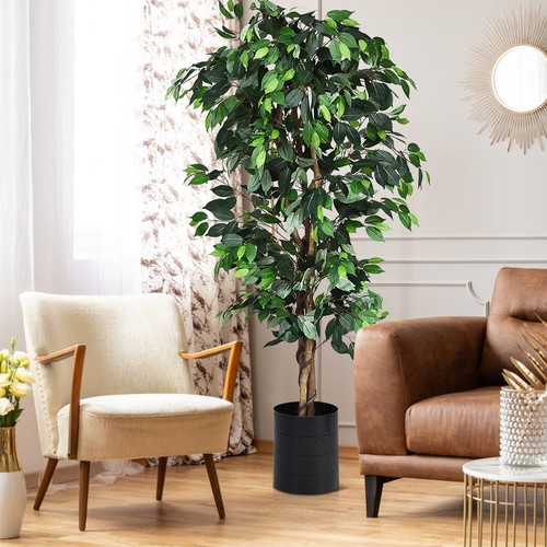 6FT FICUS Silk Leaf Artificial Tree Plant Indoor Outdoor Potted Fake Faux Plant - Picture 3 of 6