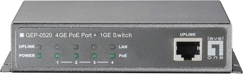Level One GEP-0520 4-portowy gigabitowy PoE z 1-portowym przełącznikiem biurkowym (w tym Power Ada - Zdjęcie 2 z 8