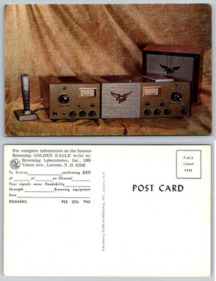#ad #ad Browning Golden Eagle Ham Radio Equipment QSL Advertising Postcard Laconia NH $3.98