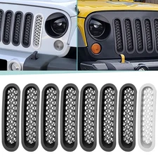 8 PCS Front Mesh Grille Inserts Trim Cover For 2007-2015 Jeep Wrangler JK JKU