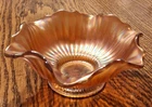 Vintage Marigold Carnival Glass Ruffled Bowl Iridescent Small Decorative Bowl