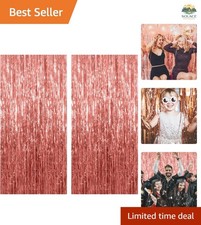 2 Pack Rose Gold Backdrop Birthday Decorations Foil Curtain Bachelorette Part...