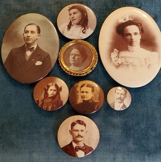 Antique Photo Portrait Pin Lot Mourning Victorian Family Pictures Button Mirror
