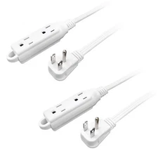 2-Pack 10ft Extension Cord with 3-Outlets 16AWG 3-Wire Grounded Flat Plug