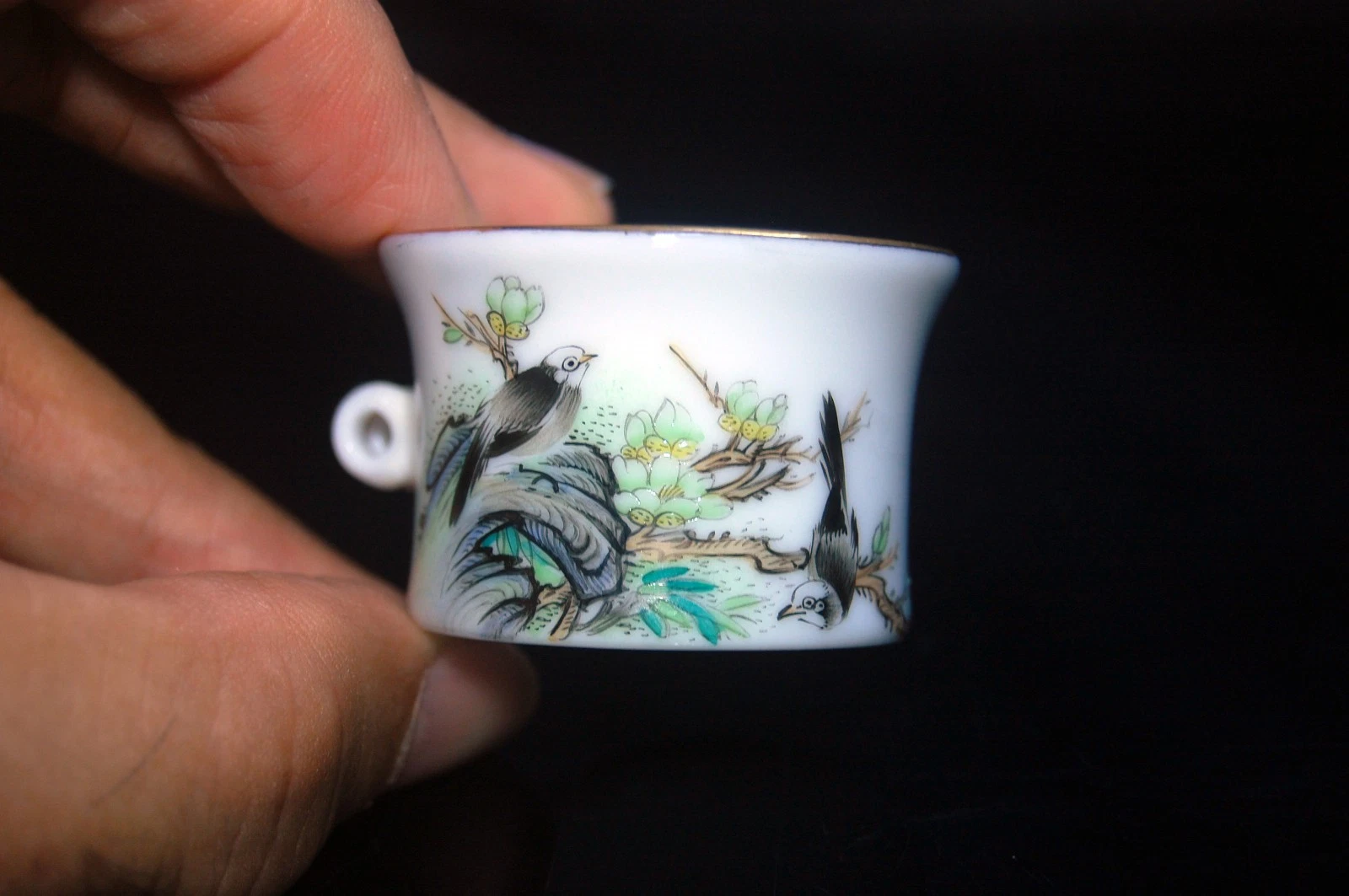 HandPainted Porcelain Bird Feeder For Bamboo Cage~LoveBirds & Cherryblossom