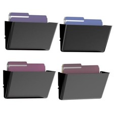 Clear Acrylic Single Pocket, Plastic Hanging Wall Mount File Holder pack4 Black