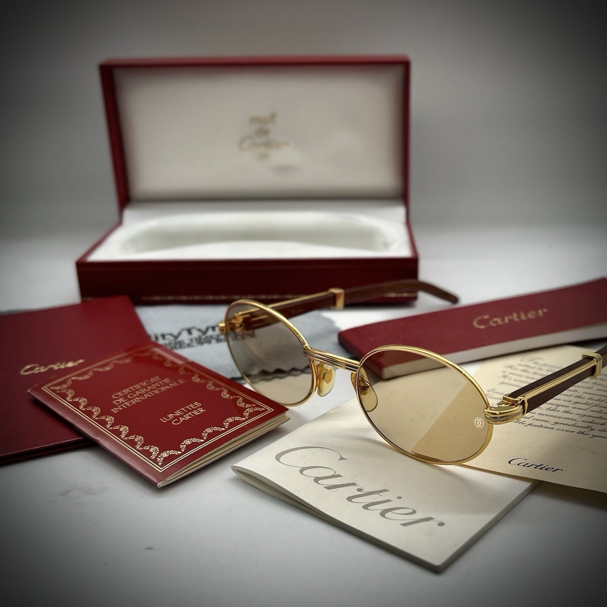Cartier Giverny Oval Sunglasses Bubinga Wood & 22K, Bronze 135B 53