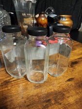 Set of 3 Clear Glass Square Storage Jars, 16 oz, Black Screw-On Lids