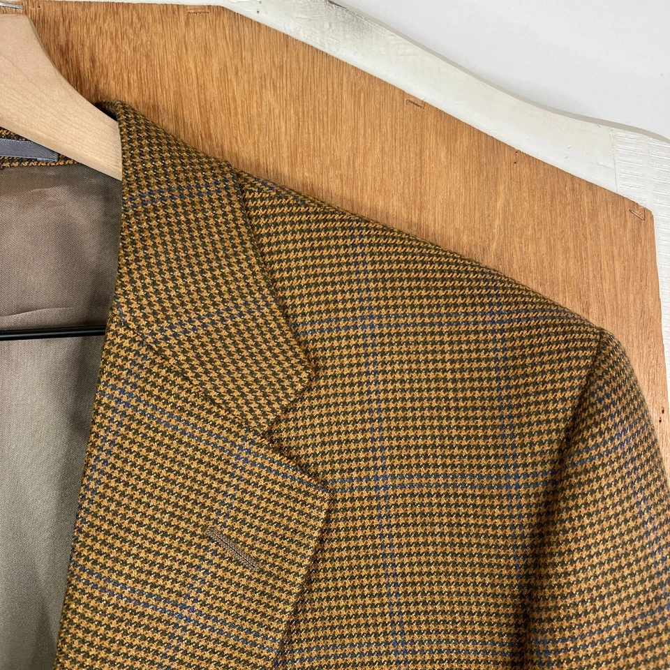 Hickey Freeman Blazer Mens 46L Brown Huondstooth 2 Button 100% Cashmere Jacket - Image 4 of 4
