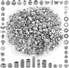 350 Pcs Silver Spacer Beads for Jewelry Making, Mixed Bulk Random Styles Metal B