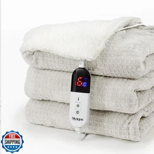 blunique Heated Blanket Electric Blanket Full Waffle,72x84 Inches Sherpa Flee