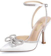 DREAM PAIRS Women's Closed Toe Strappy Heels White Rhinestone Size 8.5