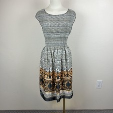 Max Studio Dress Womens Medium Geometric Smocked Sundress Boho Retro Y2K