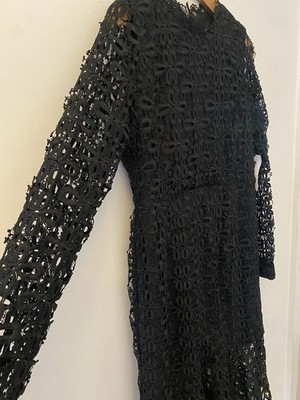 DECJUBA Ella Black Lace Overlay Long Sheer Sleeve Midi Dress Size 14 | eBay