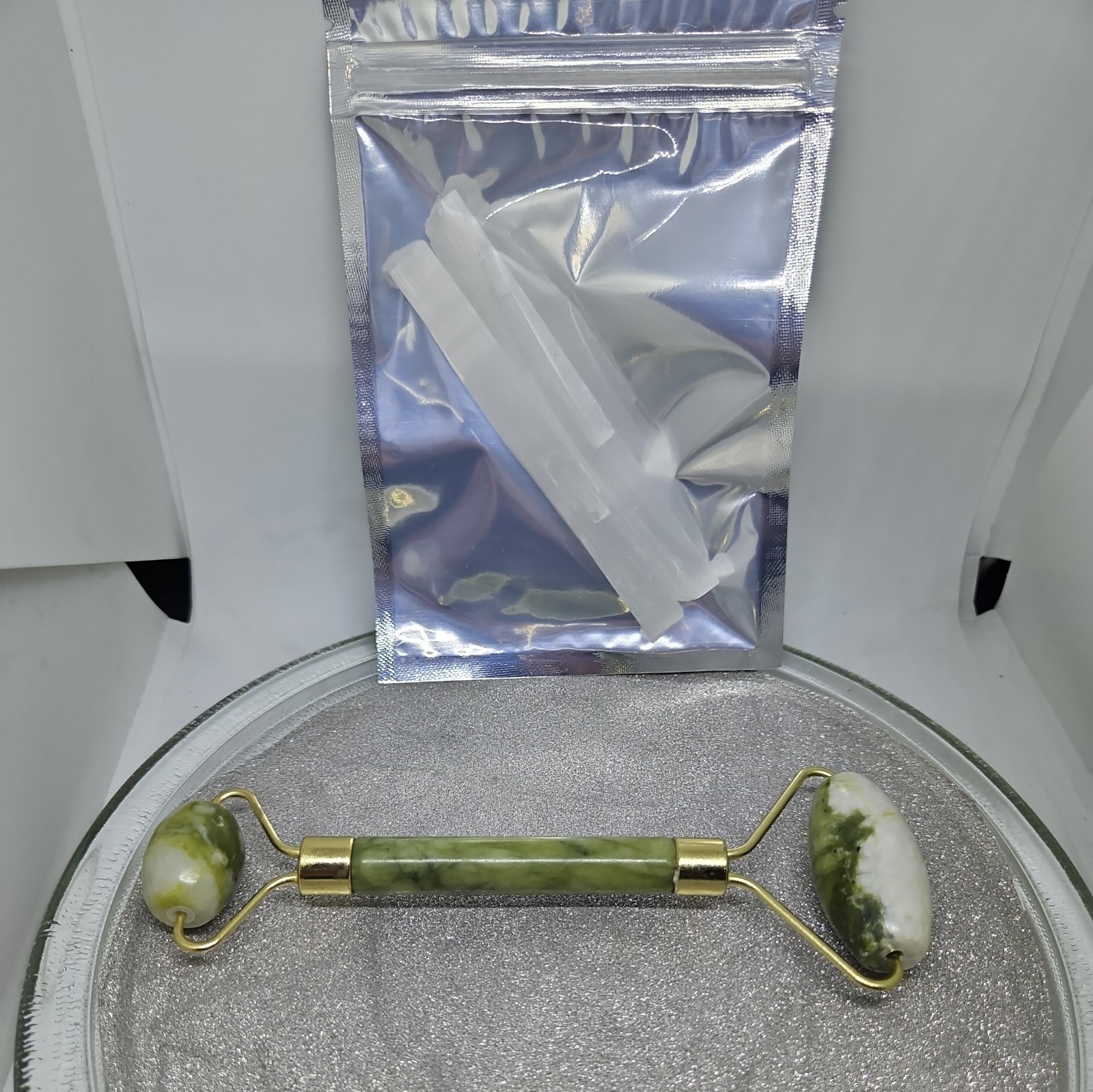3-Piece Crystal Beauty Set with Serpentine Face Roller & 2 Selenite Wands