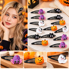 16PCS Halloween Hair Clips Girls Spider Ghost Bat Pumpkin Alloy Barrettes