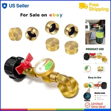 Propane Refi Adapter Brass 1B to 20B Gas Fitting with Gauge for Tanks & Heaters