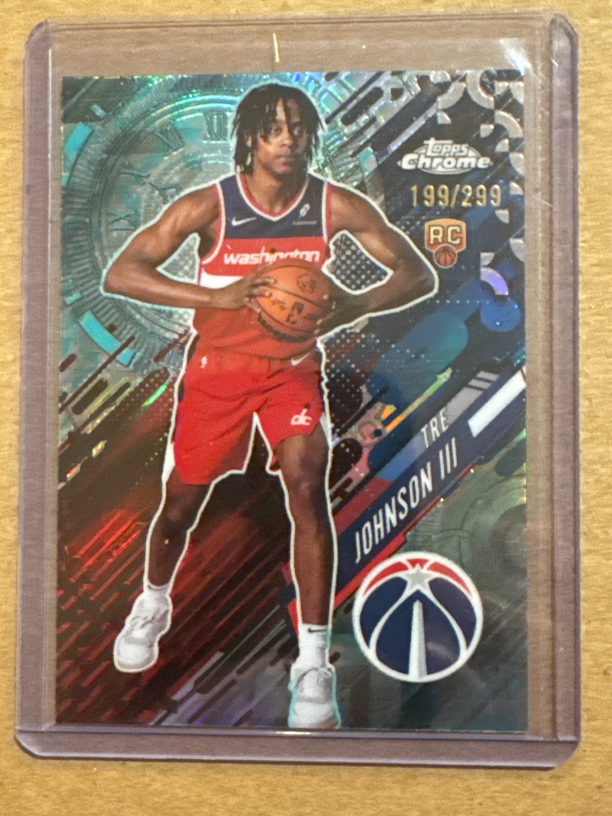 2025-26 Topps Chrome Tre Johnson RC Go Time Teal Refractor /299 Wizards