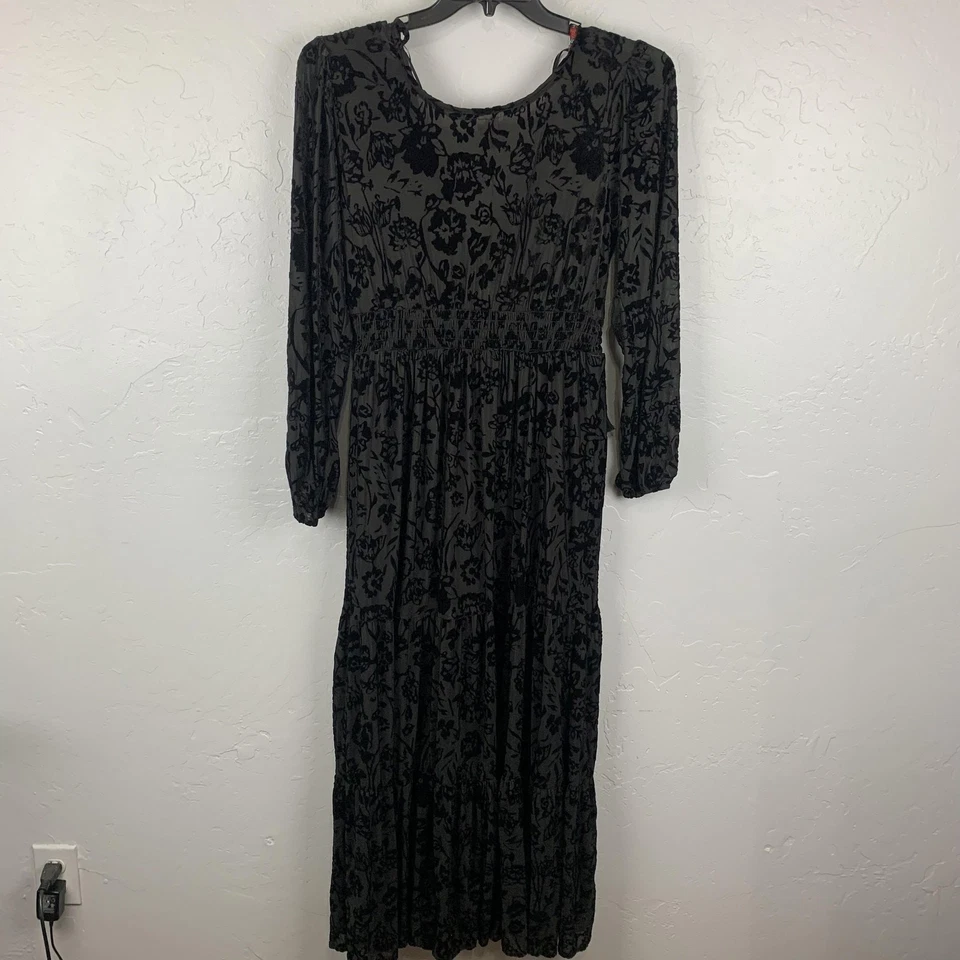 Maxi Vestido Knox Rose Para Mujer Mediano Negro Terciopelo Burnout Bruja Gótico Boho Foto 2 de 4