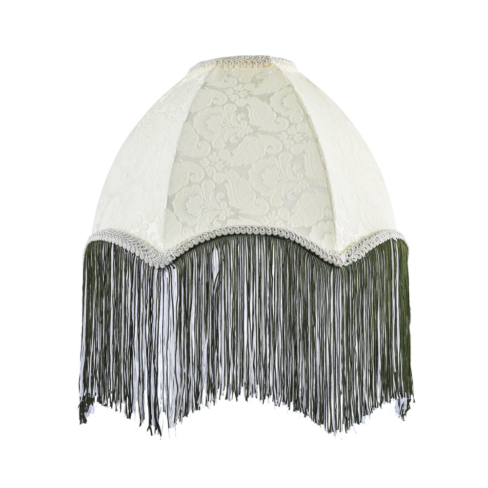 Cream Floral Victorian Velvet Shade with Dark Green and White Tassels by Happ...