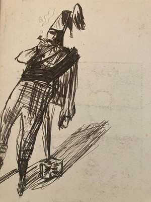 Zeichnung Tinte Porträt Mann Expressionistisch Art Schwabe A La Pfeife XIX