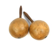 Vintage Pair Cuban Gourd Maracas - Hand-Carved Havana Cuba Folk Art