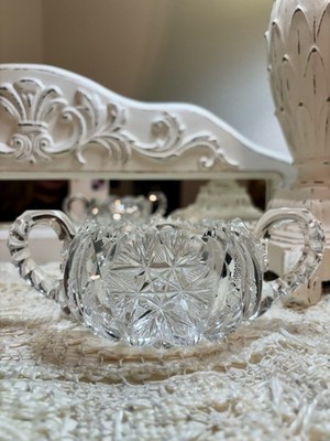 AMERICAN BRILLIANT PERIOD CUT CRYSTAL HOBSTAR HEAVY SUGAR BOWL A-1