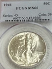 1946 Walking Liberty Half Dollar  50 cents NGC MS66