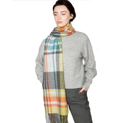 Foxford Irish Lambswool Scarf with Fringe For Women, Multi Color Stripes 