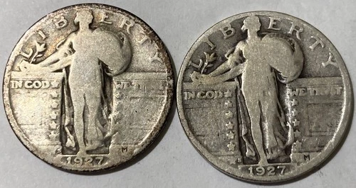 1927-S Standing Liberty Silver Quarter Lot Of 2 Good Coins