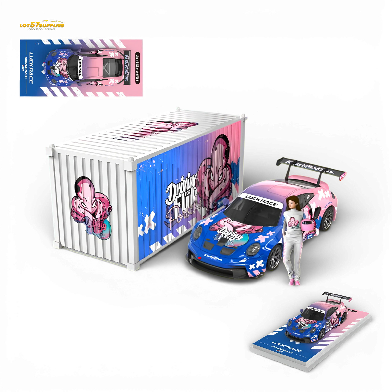 MD & LUCKRACE Porsche 911 GT3 - Juego de contenedores Crazy Octopus 1:64