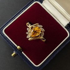 Fully Hallmarked 375 9ct Gold Pear Cut Citrine & Diamond Ring