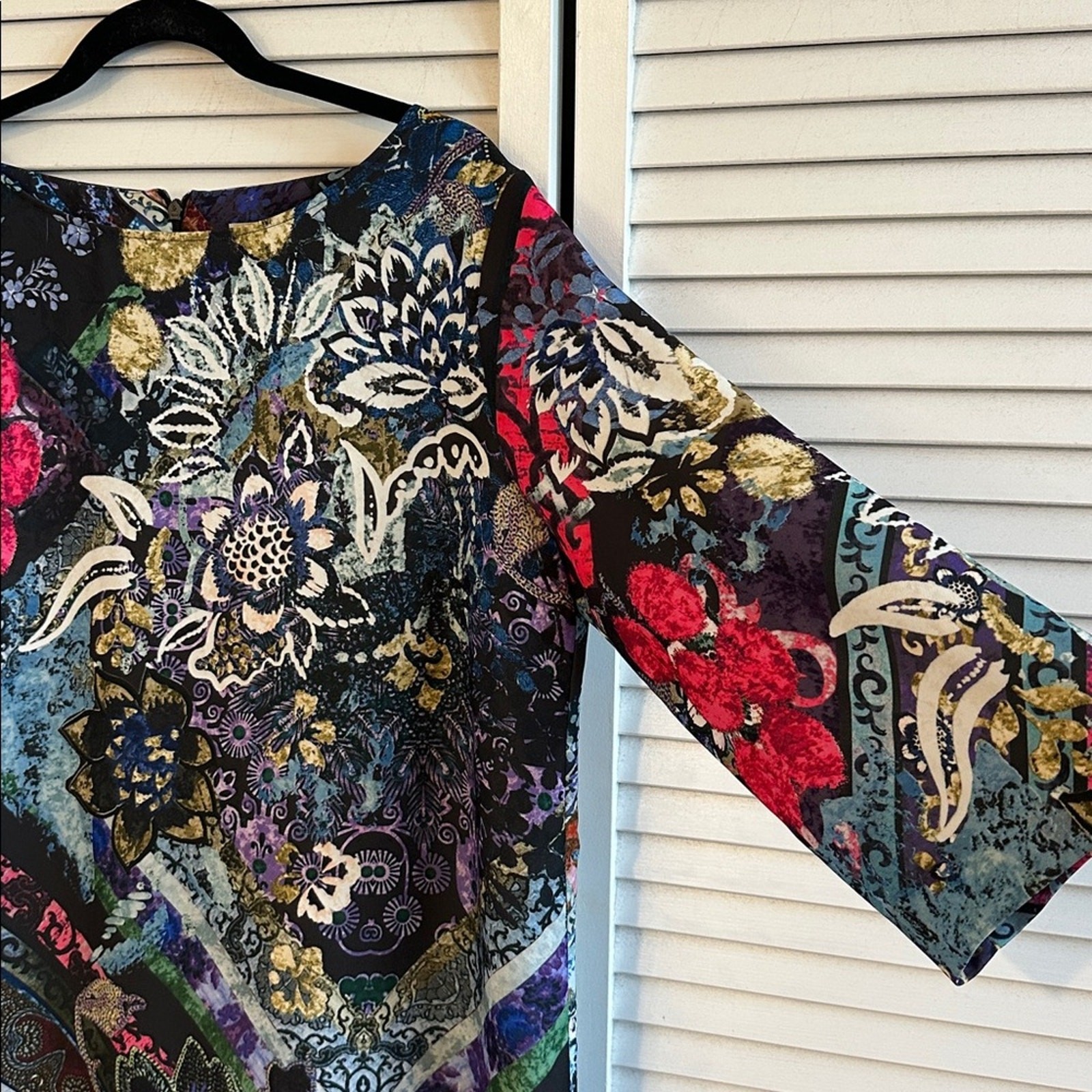 FUZZI Floral Multicolor Patchwork PrintShift Tuni… - image 7