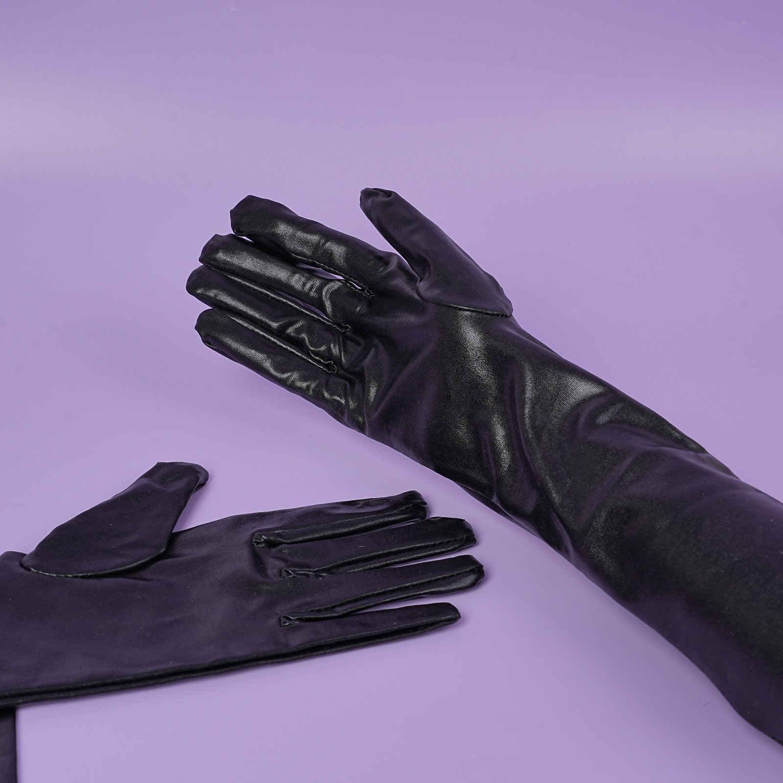 Women Opera Gloves Patent Leather Wet Look Arm Length Gloves Evening Dress