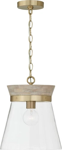 Finn Bohemian Mango Wood & Glass Cone Pendant Light in White Wash - Picture 1 of 5