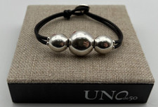 NEW Uno de 50 SER INTREPIDA Leather Silver Plated Bracelet 3 Large Beads Medium