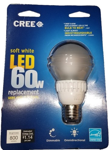 CREE Soft White LED 60W Dimmable Glass Bulb 800 Lumens - New Case Pack Of 8 - Picture 2 of 3