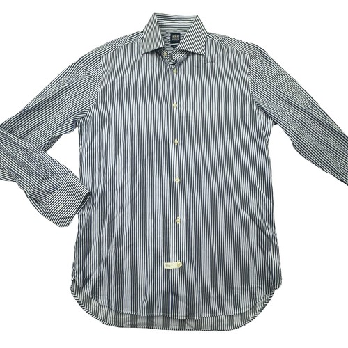 rosso milano dress shirts Rosso Milano Mens Dress Shirt Medium Blue Geometric Flip Cuff Casual Italy  M