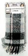 EMANUEL GERALDO WOMEN'S  2PK SCARF WRAP INFINITY (PNK/BLK/GRAY PLAID,ONE SZ) NWT