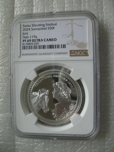 Switzerland 50 Francs 2024 Silver Proof Coin Tir Cantonal Jurasien NGC PF69